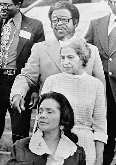 Coretta Scott King Standing in Front of Rosa Parks and Ralph Abernathy