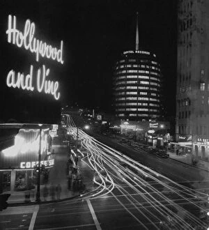 Sign Gallery: Corner of Hollywood Boulevard and Vine Street, with Capitol Records Building
