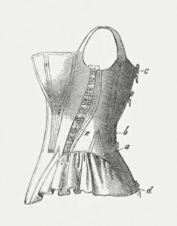 Corsetry Gallery: Corset (1855), wood engraving, published in 1883