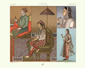 Costumes fashions of the Mughal empire, India, Women, Men