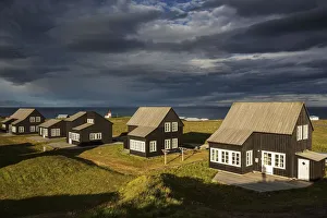 Harry Laub Travel Photography Collection: Cottages, cottage settlement in Hellnar, cloud formation, peninsula Snaefellsnes, West Iceland