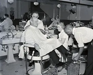 Hairdressing Prints: Cotton Broker Enthroned In Barber Chair