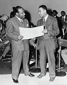 Audio Recording Prints: Count Basie, Richard Wright at Recording Session
