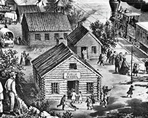 Public Prints: Country Public School By Railroad Tracks
