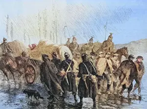 On the country road in the Franche Comte, transport of caught French, illustrated war history, German, French war 1870-1871, Germany, France