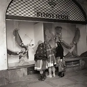 Czechoslovakia Prints: Country Women Window Shopping in Prague