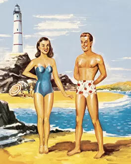 Leisure Time Collection: Couple on the Beach by a Lighthouse