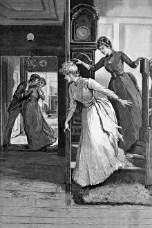 Hallway Prints: Couple Caught Kissing Under the Mistletoe by Frank E. Cox