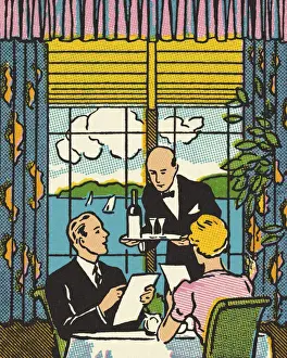 Hospitality Prints: Couple Dining at a Restaurant with a View
