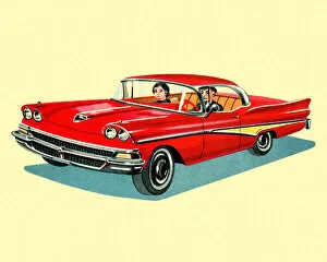 Vintage Car Illustrations Gallery: Couple Driving in Vintage Car
