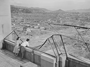 Hiroshima Prints: Couple Gazing out over Hiroshima During Reconstruction Efforts