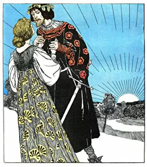 Art Nouveau Collection: Couple in love medieval clothing art nouveau 1897