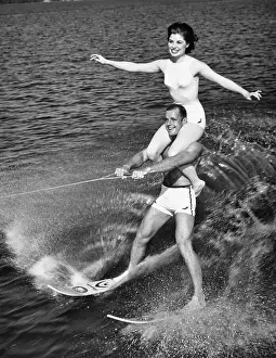 Water Skier Prints: Couple Performing Water Skiing Act