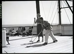 Traveler Prints: Couple Playing Shuffle Board on Ocean Liner
