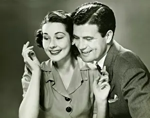 40 49 Years Prints: Couple posing in studio, (B&W), portrait