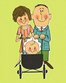 Images Dated 26th March 2014: Couple Pushing a Baby in a Stroller