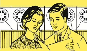 Images Dated 31st March 2015: Couple reading transcript