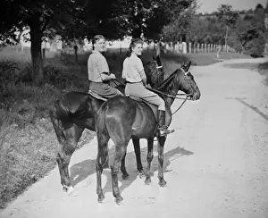 Weekend Activities Prints: Couple riding horses (B&W), , portrait