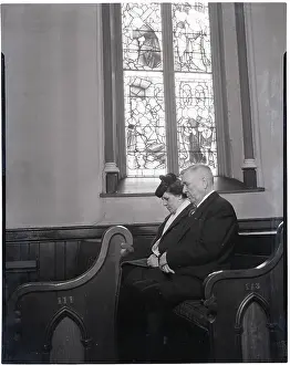 Stained Glass Prints: Couple Seated in Church Pew