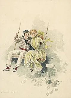 Watercolor Prints: Couple On A Swing Together, Watercolor