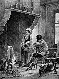 Images Dated 5th February 2018: A couple talking at the warm fireplace