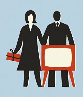 Printstock Collection: Couple and a Television