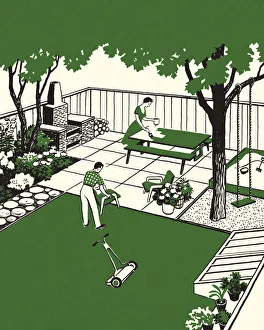 Printstock Collection: Couple Working In the Backyard