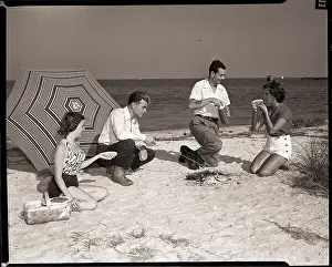 Picnic Prints: Couples Having Picnic on Beach