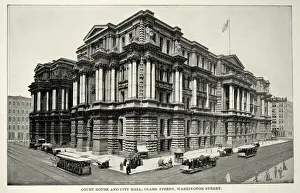 United States Of America Prints: Court House and City Hall, Clark Street amd Washington Street, Chicago, 19th Century