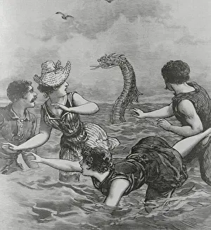 Cover with Beach Goers Aghast Due to Sea Reptile