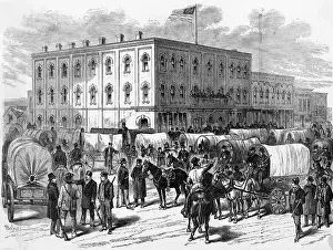 Expedition Prints: Covered Wagons Grouped To Leave Town