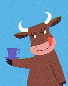 Cow Holding a Coffee Cup