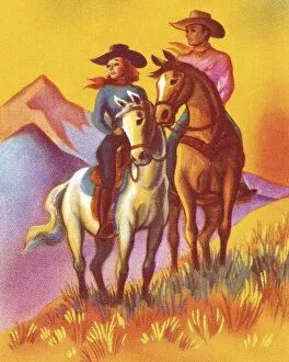Horseback Riding Collection: Cowboy and Cowgirl Riding Horses