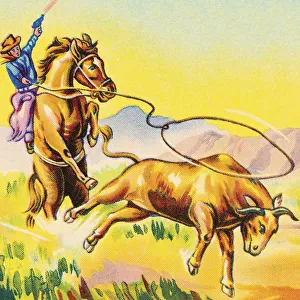 Wild West Gallery: Cowboy Lassoing a Steer