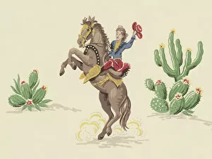 Horseback Riding Collection: Cowboy on Rearing Horse