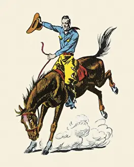 Wild West Prints: Cowboy Riding Bucking Bronco