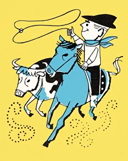 Horseback Riding Gallery: Cowboy Roping a Steer