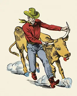 Wild West Gallery: Cowboy Wrestling a Steer