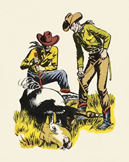Wild West Gallery: Cowboys Branding a Steer