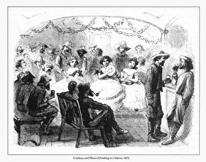 Images Dated 23rd June 2017: Cowboys and Miners Drinking in a Saloon Engraving, 1872