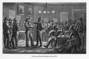 Images Dated 22nd June 2017: Cowboys and Miners Drinking in a Saloon Engraving, 1872