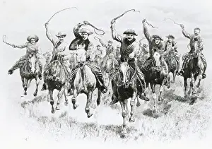 Racing Prints: The Cowboy's Race Woodcut