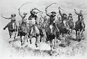 Racing Prints: The Cowboy's Race Woodcut