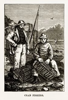 Images Dated 14th February 2018: Crab Fishermen in Yorkshire, England Victorian Engraving, Circa 1840