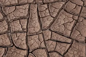 Cracked dry soil of a riverbed, Argentinian Andes, Uspallata, Mendoza province, Argentina, South America, America