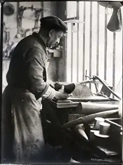 Billiards Prints: Craftsman At Saw With Block Of Ivory