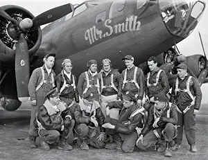 Edward F Prints: Crew Posing with Bomber Plane
