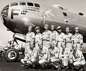 Lieutenant Colonel Prints: Crew Standing with B-29 Superfortress