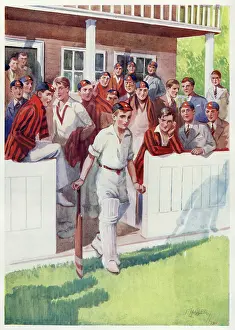 Prints of Chromolithographic Illustration from a boys Christmas volume, published London, England, 1900. (Photo by Transcendental Graphics/Getty Images) Transcendental Graphics Prints: Cricket Pressure