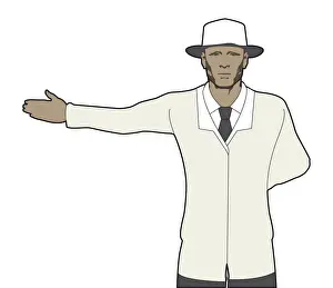 Point Prints: Cricket umpire signalling no ball, one arm pointing to side, other arm behind back